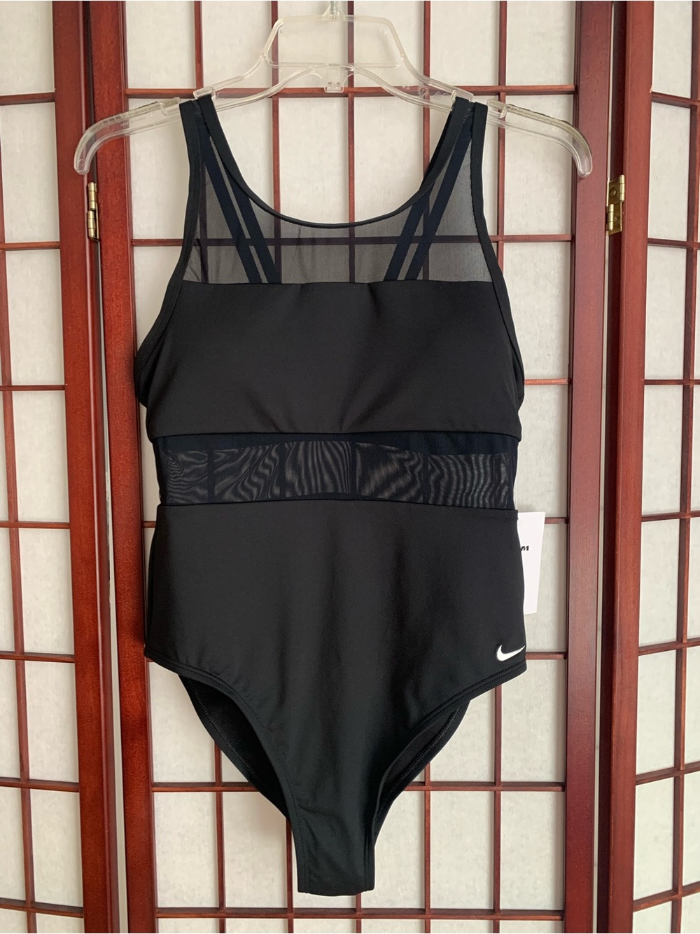 NWT NIKE SWIM 1-Piece Black Mesh Swimsuit Women’s Size M